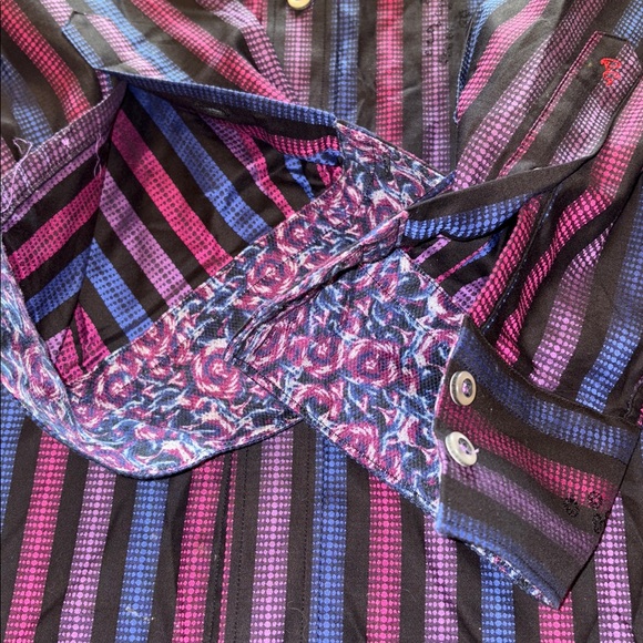 Robert Graham Men’s XL Striped Long Sleeve Button-Up Shirt – Purple Blue Black - Picture 5 of 9
